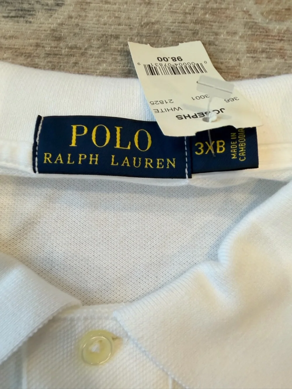 Polo by Ralph Lauren Men's White Pique Polo with Navy Pony - Picture 7 of 9